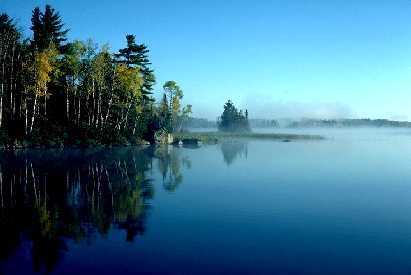 Foggy Kawishiwi River scene near Ely, MN